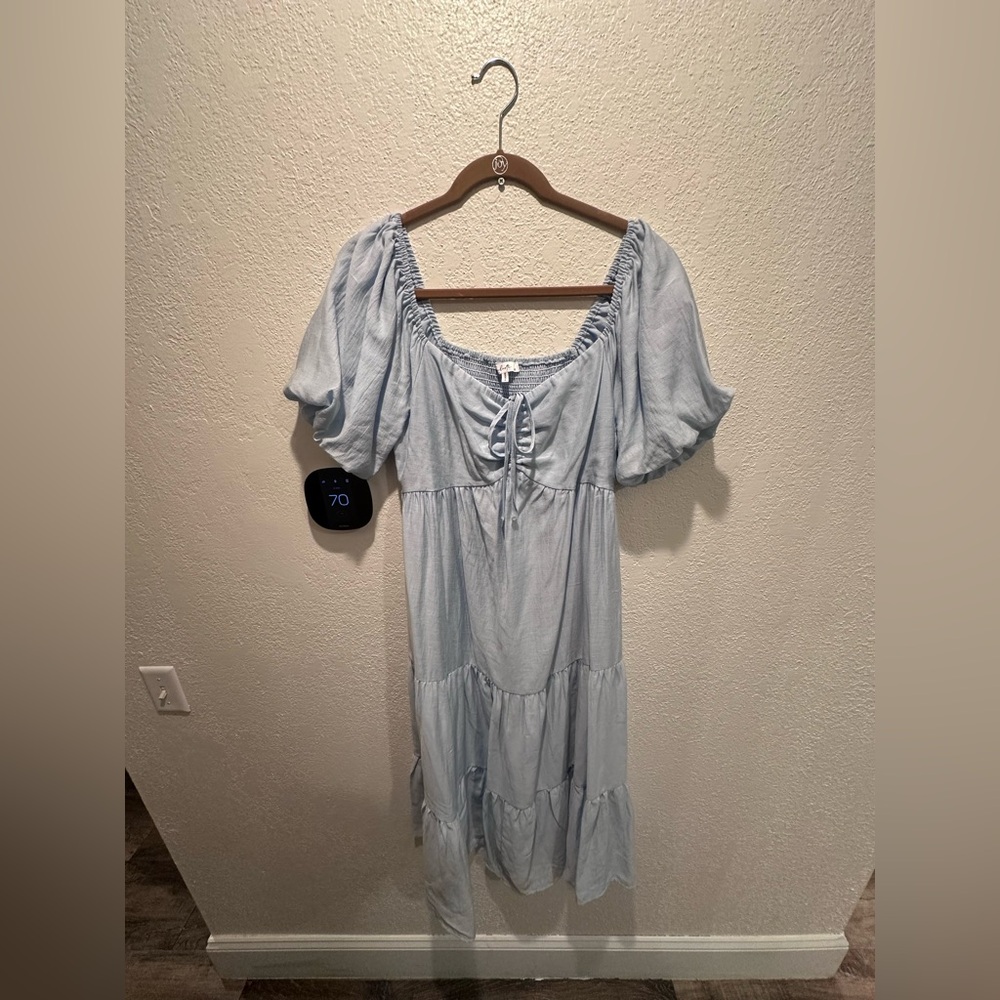 Chic Light Blue Off-Shoulder Midi Dress